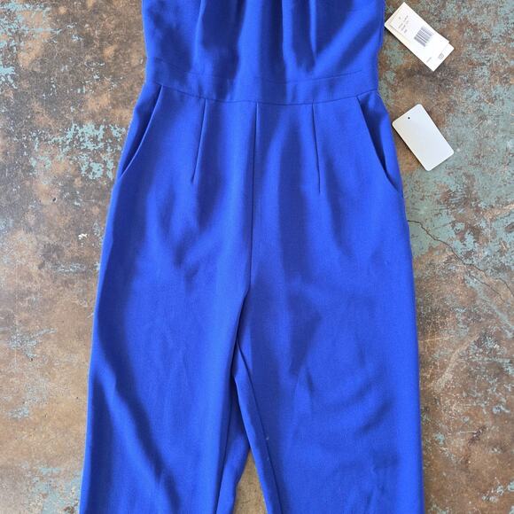 Julia Jordan Royal Blue High Neck Jumpsuit Size 2 NWT Crepe Pockets Ankle Length - Picture 4 of 10